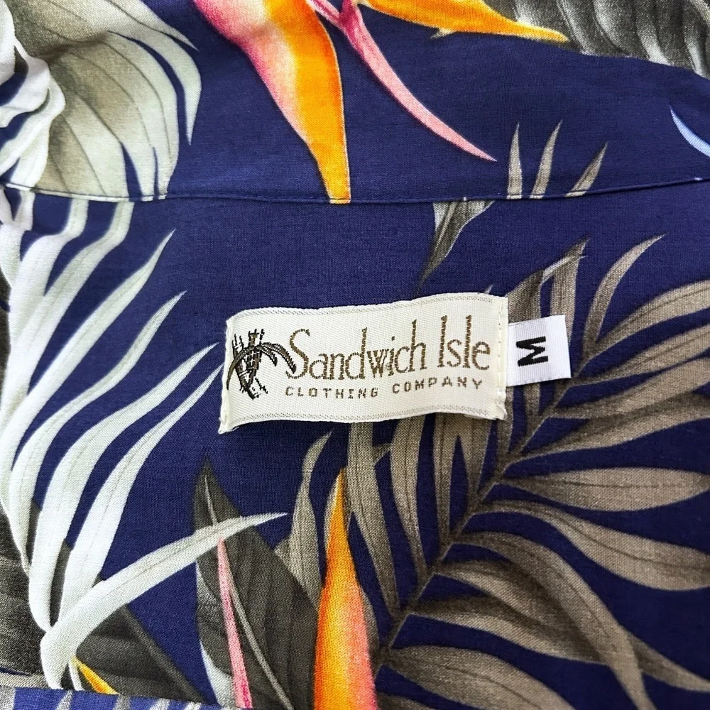 Sandwich Isle Hawaiian Shirt Tiki Button Front 100% Rayon Floral Foliage NWOT - Picture 8 of 11